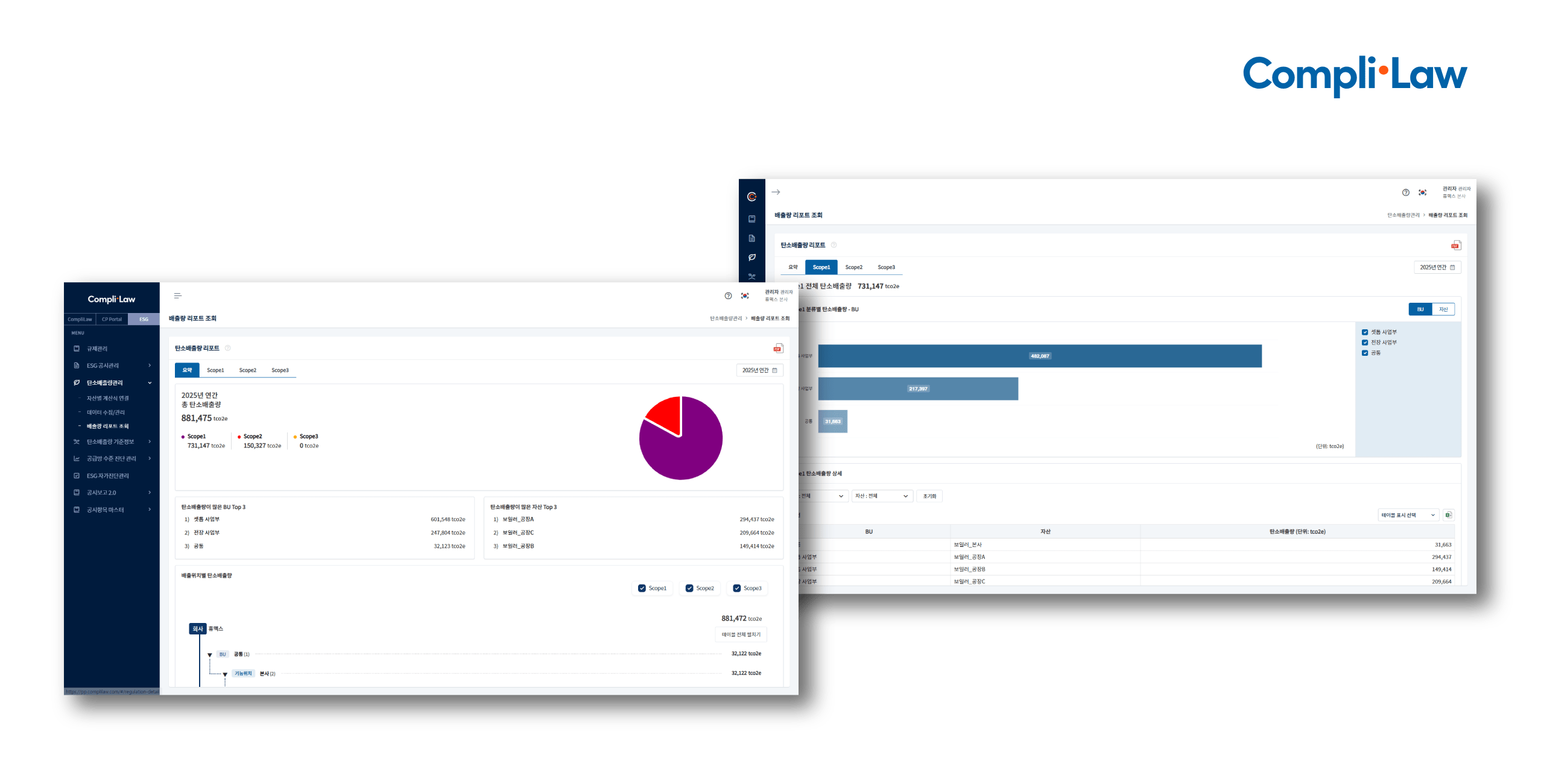 ▲ Complilaw(컴플라이로) 탄소배출량 리포트 - 데모신청 / 도입문의 ▲